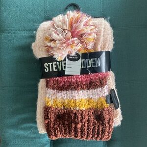 Steve Madden Pom Hat and Scarf Set